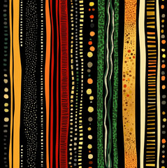 linear vector stripes, various patterns, red orange, gold, hunter green, beige and light green on a black background