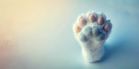 In a serene, minimalist composition, a single paw is isolated against a soft, pastel-colored background, its gentle kneading motion frozen in time, with exquisite sharpness and detail.