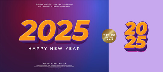Leinwandbilder - Happy new year 2025 background with gradient bold writing design 3D style