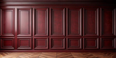 Empty dark red luxury interior with classic wall molding panels