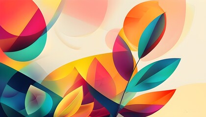 Canvas Print - Vibrant Abstract Geometric Background with Leaf Elements and Modern Minimalist Design