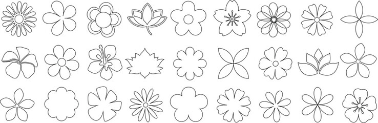 Wall Mural - floral shapes vector line art, various flowers, seamless floral design, floral outlines. vector flow