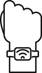 Poster - line drawing of a hand wearing a smartwatch with a wifi signal icon, indicating wireless connectivit
