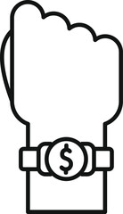 Sticker - Line drawing of a hand wearing a smartwatch with a dollar coin showing financial technology concept