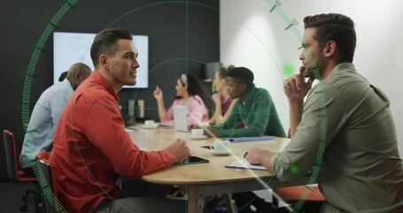 Poster - Targeting animation over diverse business team in meeting room