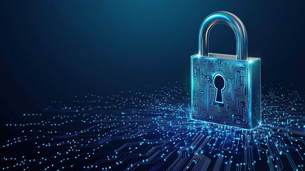 Poster - Cybersecurity digital data protection concept. Digital data security padlock on futuristic circuit board. Digital security system. Abstract futuristic cybersecurity. High technology. Copy space area