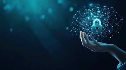 Poster - Cybersecurity digital data protection concept. Digital data security padlock. Digital security system. Abstract futuristic cybersecurity. High technology. Online safety technology. Copy space area