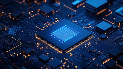 Poster - Computer motherboards and circuit boards. Abstract circuit board with a lot of micro chips. Main microchip on the motherboard. Tech science background. Semiconductor and circuit board. Circuit board