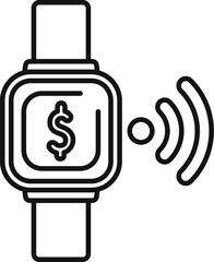 Poster - smartwatch making online nfc payment using wifi connection, outline design vector illustration