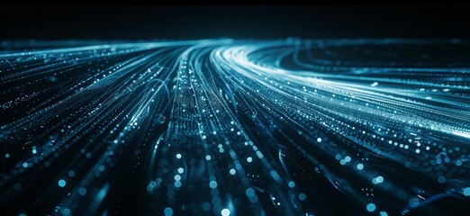 Fototapete - Abstract digital background with blue glowing lines and particles, creating an impressive futuristic atmosphere for technology or science themes.