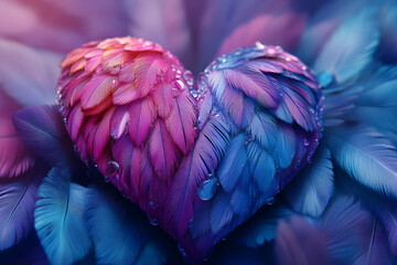 Wall Mural - Feather Heart Illustration - Blue and Purple, Love, Romance, Valentine's Day, Soft, Texture, Dreamy, Romantic, Background, Abstract