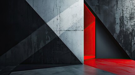 Wall Mural - Minimalist wallpaper with sharp black white and red lines and soft gradient transitions