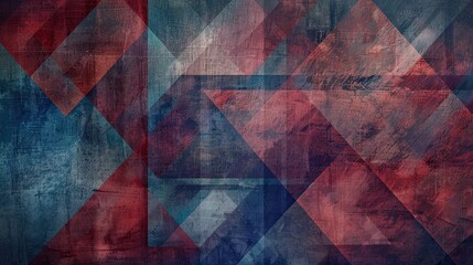 Abstract constructivist wallpaper with overlapping triangles and deep reds blues