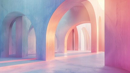 Canvas Print - Pastel pink and blue arcs and lines with fine textures and soft lighting wallpaper