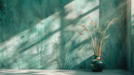 Canvas Print - Emerald green to seafoam backdrop with fine textures and light reflections for a calming aesthetic