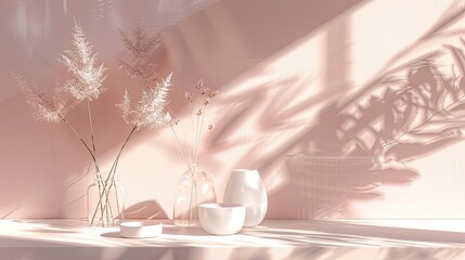 Canvas Print - Pink wallpaper with scattered platinum lines illuminated by soft diffused light for a refined feel