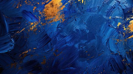 Canvas Print - Fluid brushstrokes in cobalt blue and gold with textures create a dynamic Post-Impressionist backdrop