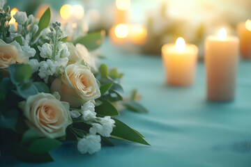 Canvas Print - Softly Lit Peach Roses and White Flowers Photo