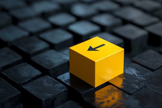 Yellow Left Arrow Key on a Black Keyboard