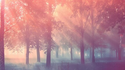 Sticker - Wallpaper with a misty forest featuring soft diffused light through the trees and dreamy textures