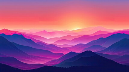 Canvas Print - Wallpaper with a dramatic mountain range silhouetted by a vibrant sunset enhanced by rich textures