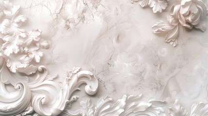 Wall Mural - Neo-Classical marble texture background with intricate carvings and soft lighting