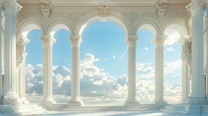 Canvas Print - Neo-Classical arch background with intricate carvings and soft light under clear sky