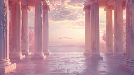 Wall Mural - Background of a colonnade with intricate Doric columns and a serene pastel sky