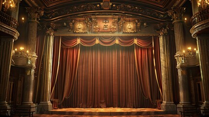 Canvas Print - Grand theater stage with detailed curtains and soft ambient light wallpaper