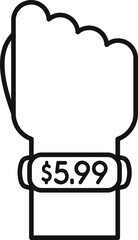 Poster - line art style icon of a hand wearing a smartwatch that is showing the price of something, concept f
