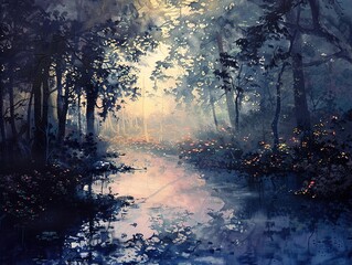 Sticker - Enchanted Forest Path: A Dreamy Watercolor Landscape