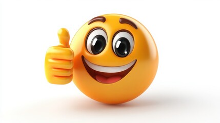 Wall Mural - A 3D cartoon emoji giving a thumbs-up with a big smile, showing approval and encouragement, on a white background 