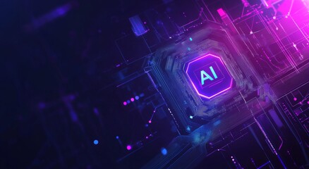 Poster - Futuristic button with AI text symbolizing artificial intelligence and technology