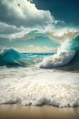 Beautiful seascape with wave and sky. Collage.