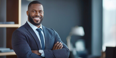 a man, an african-american businessman, a 40-year-old lawyer in a law firm business suit, close-up w