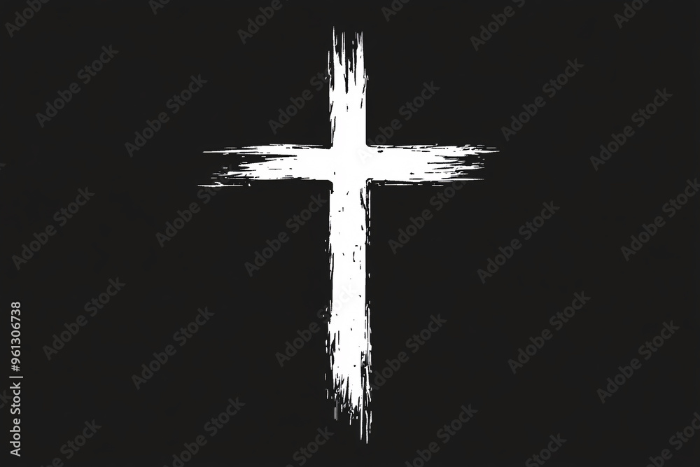 Side Cross Texture White cross on a black background with rough paint texture A white ...
