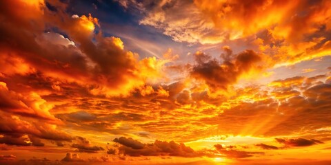 Background of a bright orange sunset sky with clouds, perfect for evening scenes