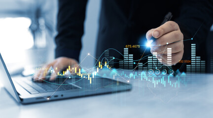 Leinwandbilder - Businessman draw growth graph chart.Arrow up with graph corporate future growth plan. Financial marketing graph grow chart.Business increase, profit, development and success. 