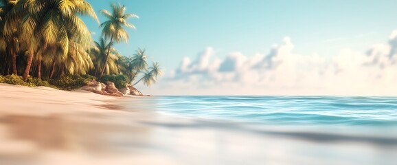 Palm trees and soft waves on a white sand beach.