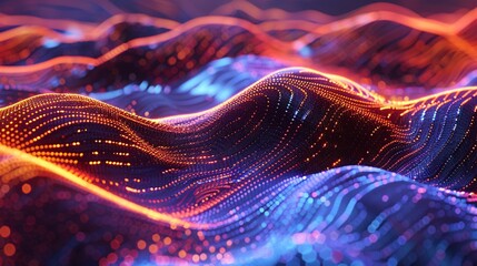 Wall Mural - Abstract Digital Landscape with Glowing Lights and Waves