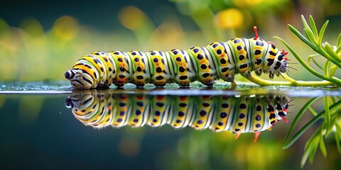 Wall Mural - Background with space for copy featuring a caterpillar reflected