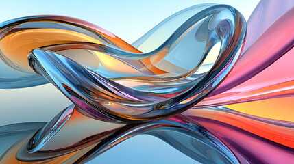 Wall Mural - A composition of abstract liquid glass with colorful reflections rendered in dynamic 3D