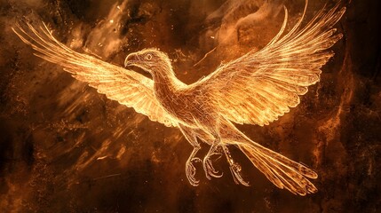Poster - holographic projection of the prehistoric archaeopteryx taking flight blending science technology an