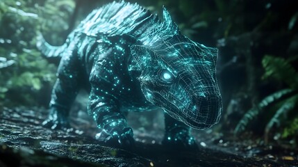 Poster - A digital hologram showcasing the Sauropelta an armored dinosaur from the Cretaceous period and its unique defensive capabilities