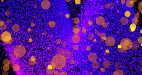 Poster - Colorful particles and glowing circles animation over dark background