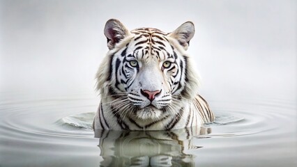 Beautiful white tiger swimming in water on white background