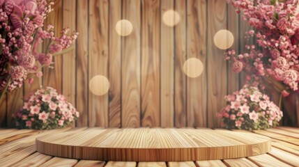 Sticker - Round wooden podium with backdrop