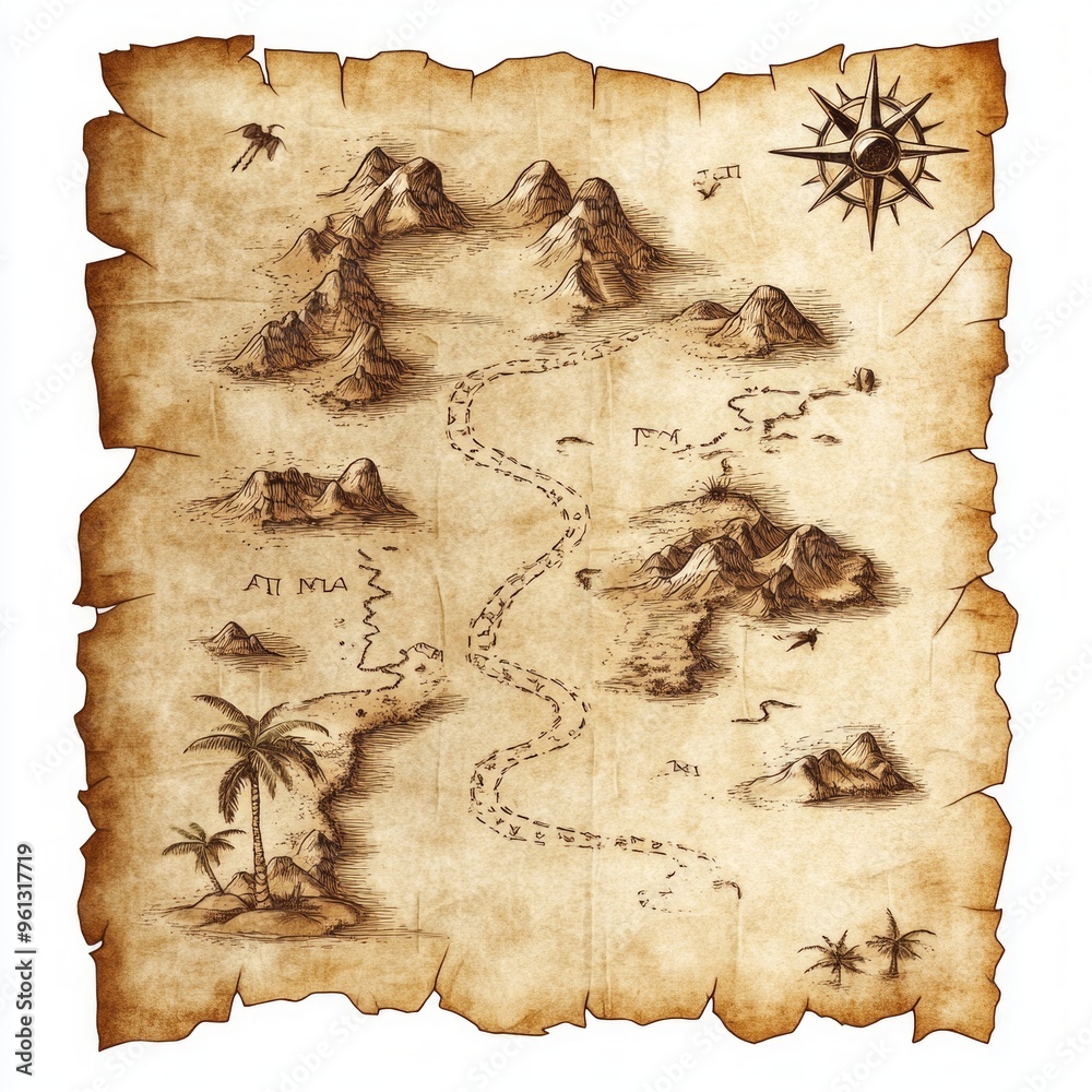 Treasure Map Illustration, a clear and simple design featuring winding ...