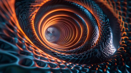 Wall Mural - Abstract Spiral Tunnel with Glowing Orange and Blue Lines