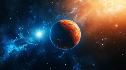 Wall Mural - New space mission featuring the stunning red planet Mars alongside the beautiful blue planet Earth, illuminated by sunlight. 